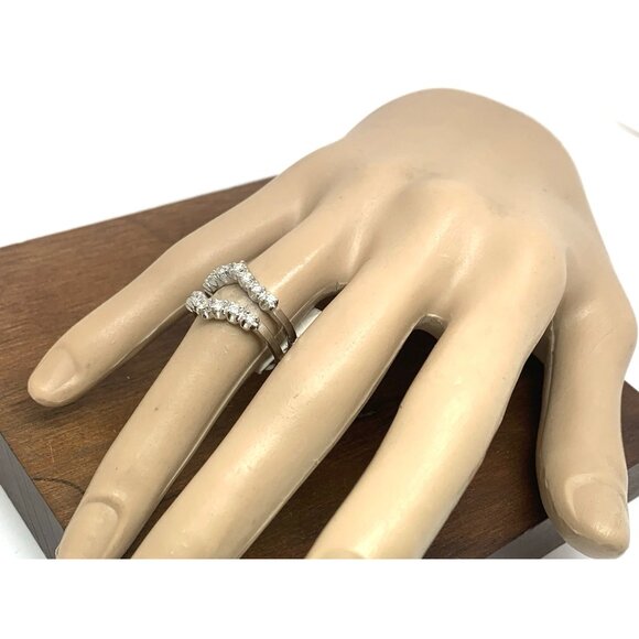 Engagement Ring Guard 14k White Gold Diamond Wedding Band Estate Jewelry Size 7 - Picture 14 of 14